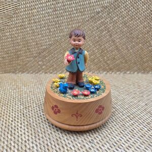 Vintage ANRI Boy with Flowers & Bird Music Box Hand Painted Plays If You Love Me